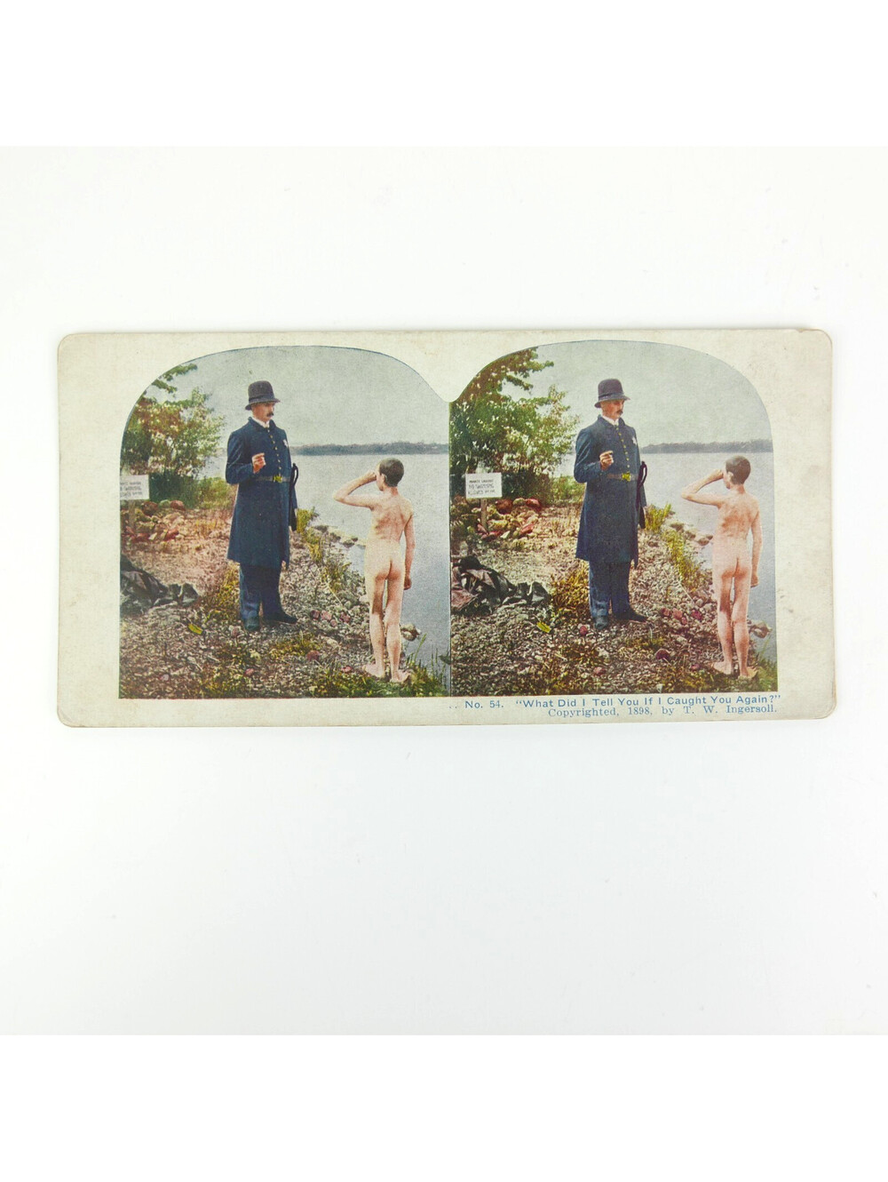 1898 Ingersoll Stereoview Card No 54 What Did I Tell You Skinny Dipping Antique